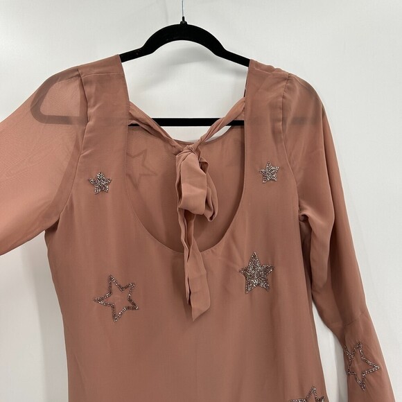 NWT CHASER Blush Pink Beaded Star Peplum Sleeve Open Back Mini Dress Size Medium - Picture 6 of 9